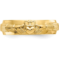 14K Yellow Gold Claddagh Men's Band Ring with Textured Detailing by Oro Pregiato