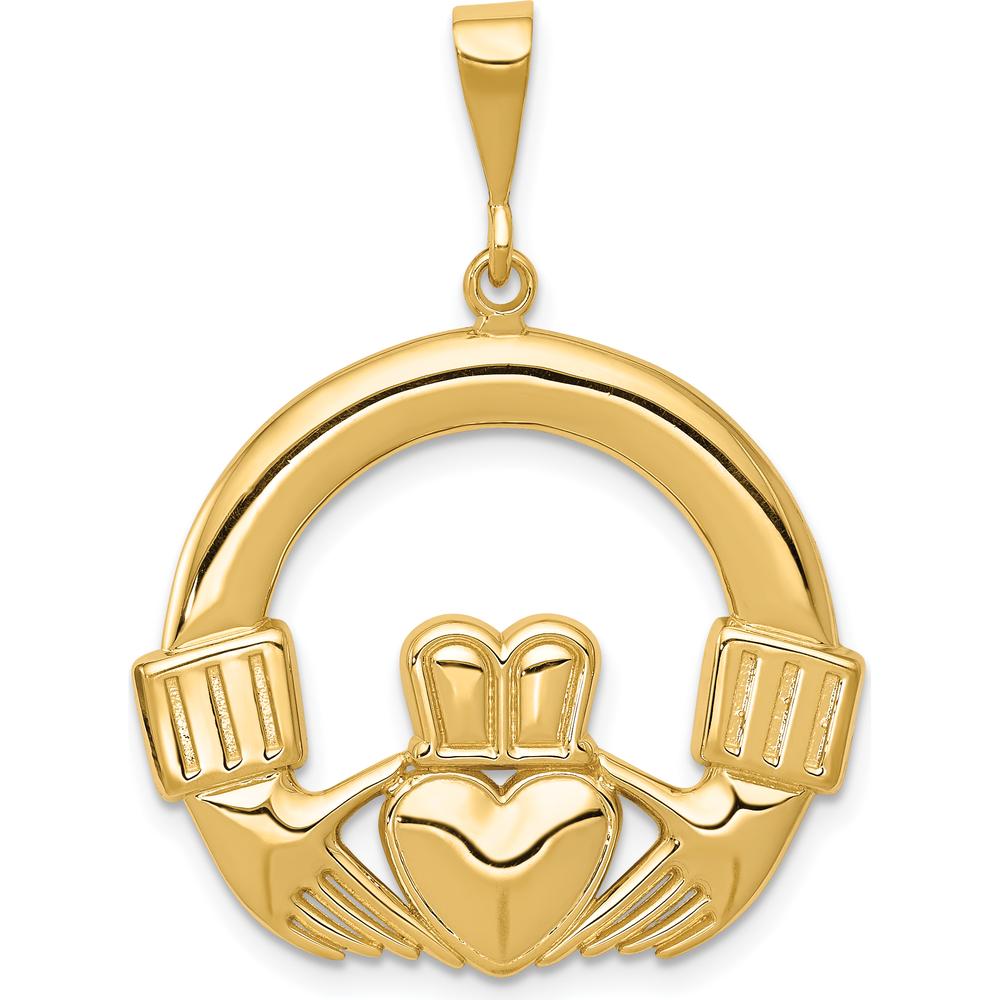 14K Yellow Gold Claddagh Pendant - Symbol of Love and Loyalty by Oro Pregiato