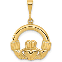 14K Yellow Gold Claddagh Pendant with Textured Back - 30mm Length by Oro Pregiato
