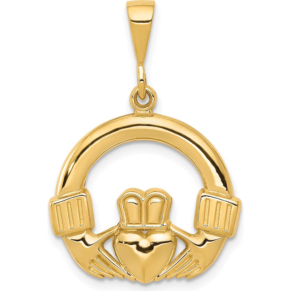 14K Yellow Gold Claddagh Pendant with Textured Back - 30mm Length by Oro Pregiato