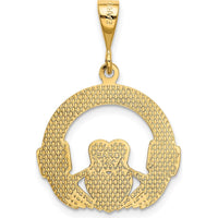 14K Yellow Gold Claddagh Pendant with Textured Back - 30mm Length by Oro Pregiato