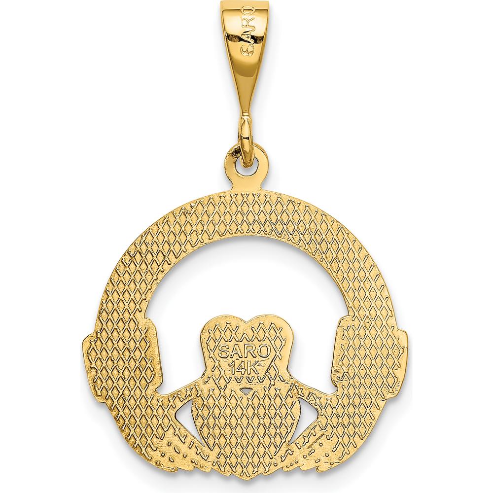14K Yellow Gold Claddagh Pendant with Textured Back - 30mm Length by Oro Pregiato