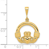 14K Yellow Gold Claddagh Pendant with Textured Back - 30mm Length by Oro Pregiato