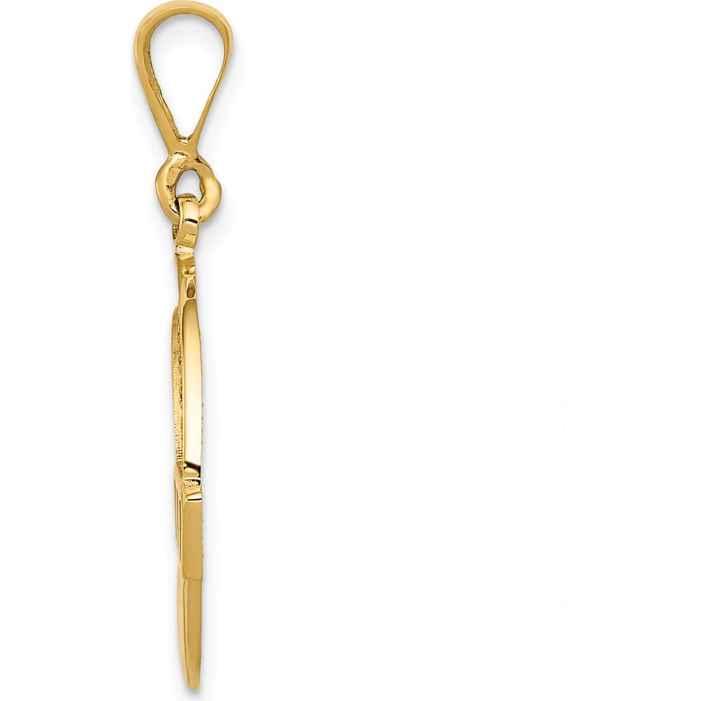 14K Yellow Gold Claddagh Pendant with Textured Finish - Love, Loyalty & Friendship Symbol by Oro Pregiato