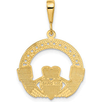 14K Yellow Gold Claddagh Pendant with Textured Finish - Love, Loyalty & Friendship Symbol by Oro Pregiato