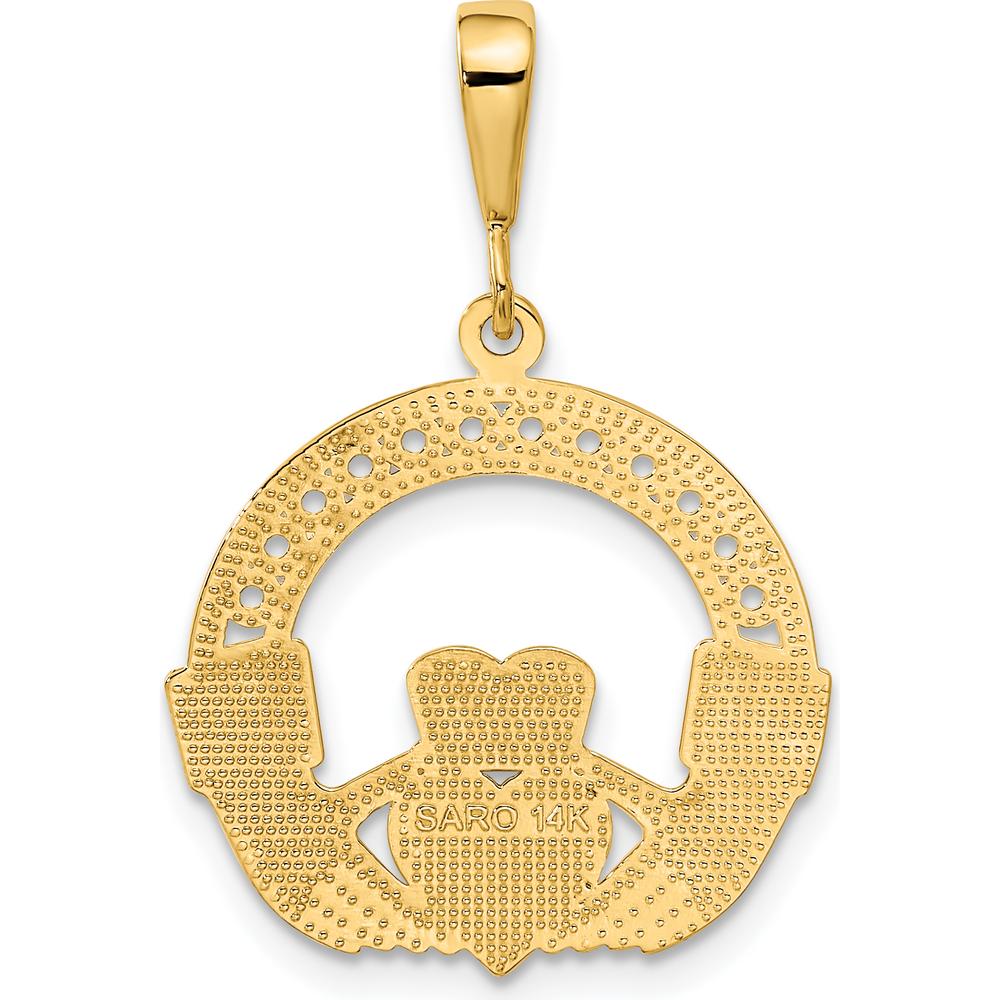 14K Yellow Gold Claddagh Pendant with Textured Finish - Love, Loyalty & Friendship Symbol by Oro Pregiato