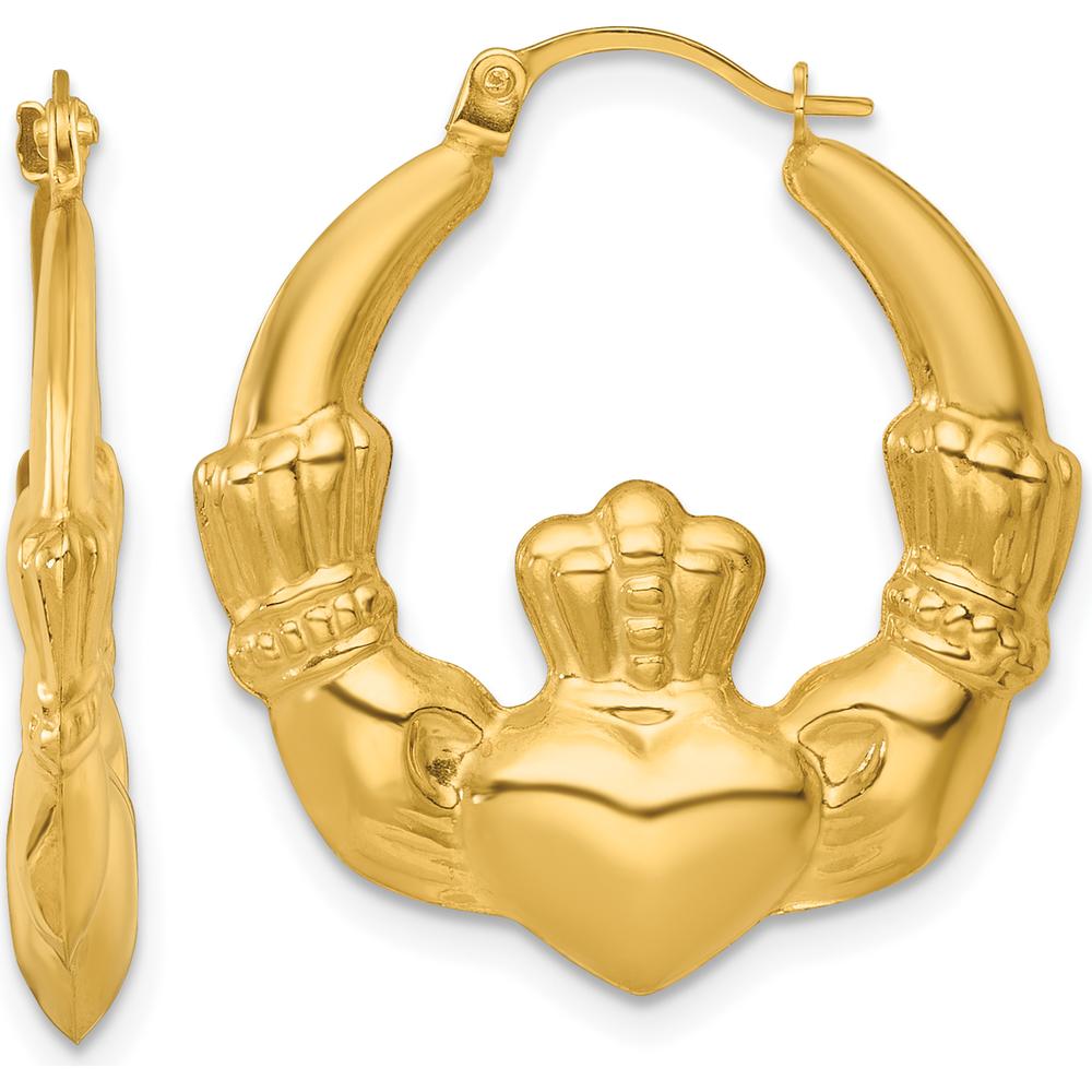 14K Yellow Gold Claddagh Polished 24mm Hollow Hoop Earrings by 0