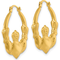 14K Yellow Gold Claddagh Polished 24mm Hollow Hoop Earrings by 0