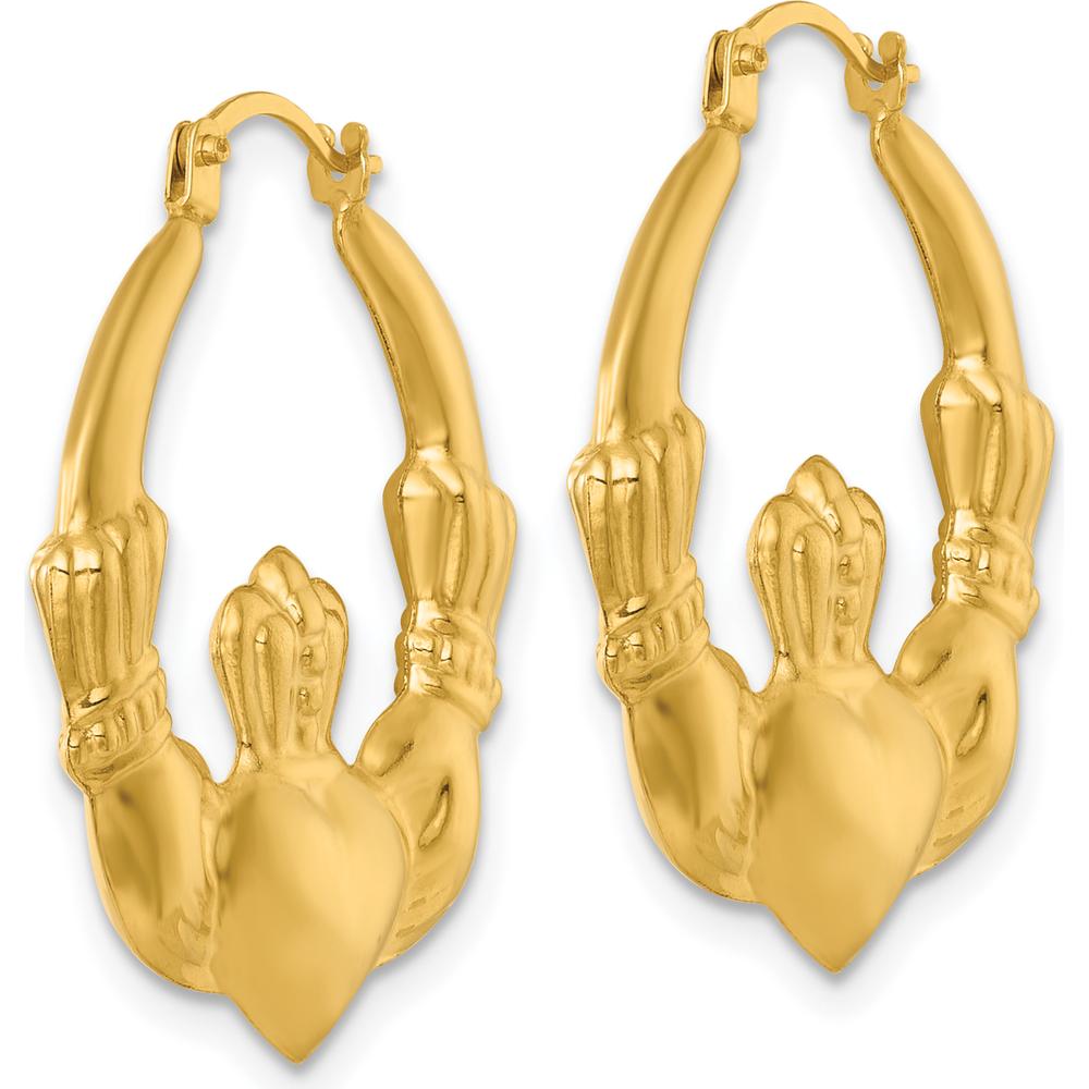 14K Yellow Gold Claddagh Polished 24mm Hollow Hoop Earrings by 0