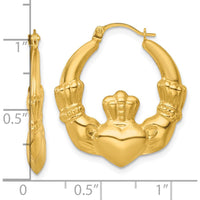 14K Yellow Gold Claddagh Polished 24mm Hollow Hoop Earrings by 0