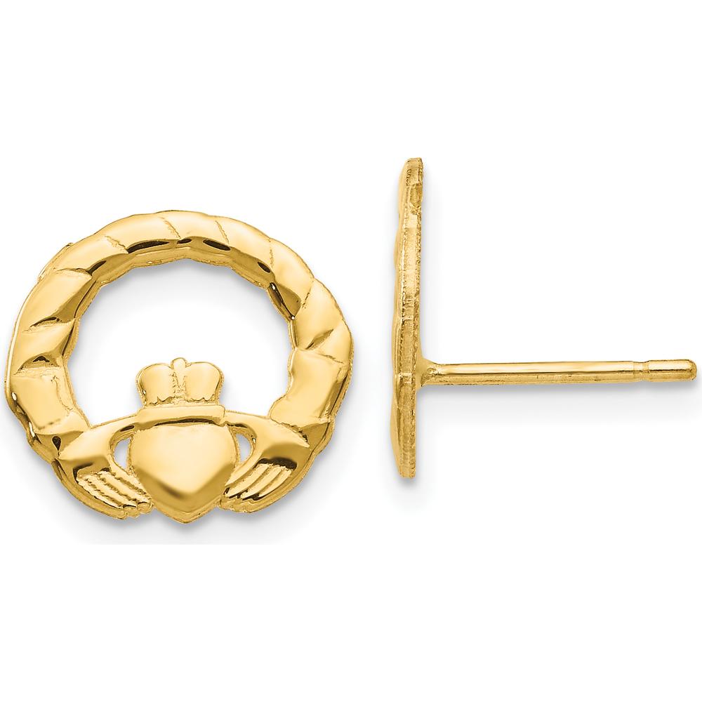 14K Yellow Gold Claddagh Post Earrings - 12mm Length by 0