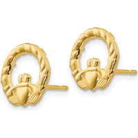 14K Yellow Gold Claddagh Post Earrings - 12mm Length by 0