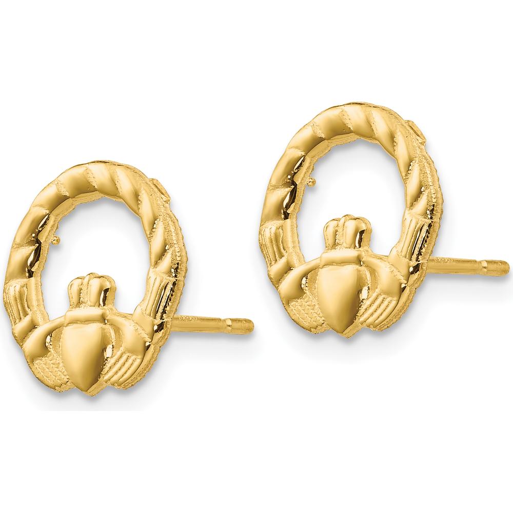 14K Yellow Gold Claddagh Post Earrings - 12mm Length by 0