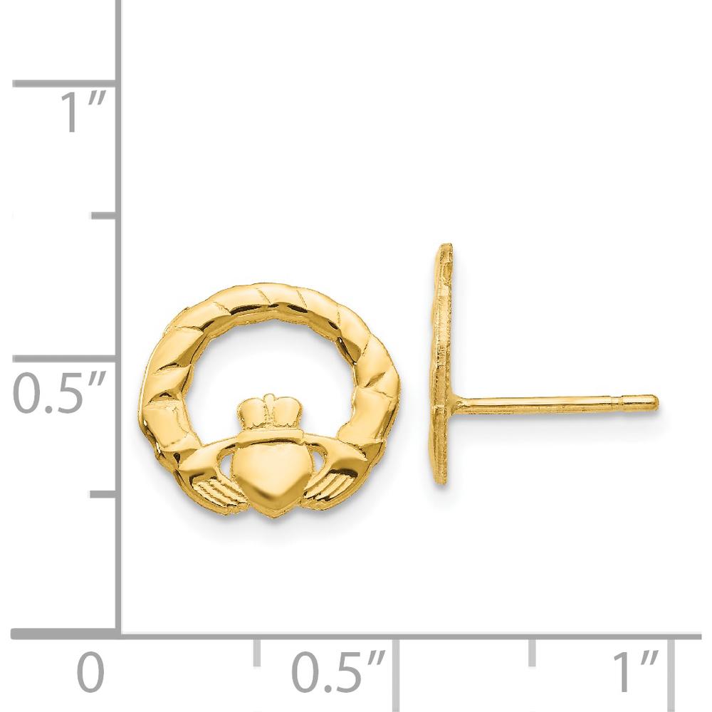 14K Yellow Gold Claddagh Post Earrings - 12mm Length by 0