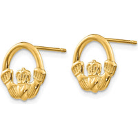 14K Yellow Gold Claddagh Post Earrings - Symbolic Love and Loyalty Design by 0
