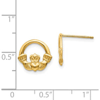 14K Yellow Gold Claddagh Post Earrings - Symbolic Love and Loyalty Design by 0
