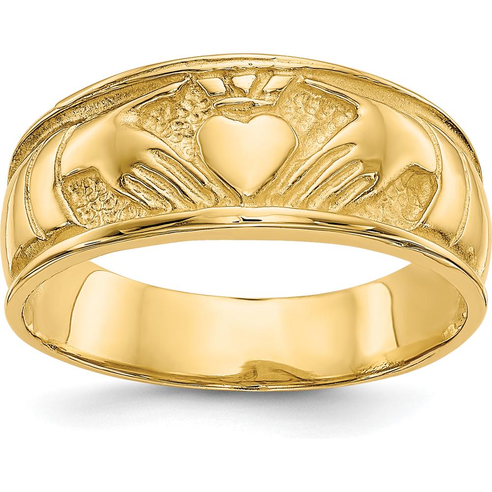 14K Yellow Gold Claddagh Ring with Textured Detailing - 7mm Width by Oro Pregiato