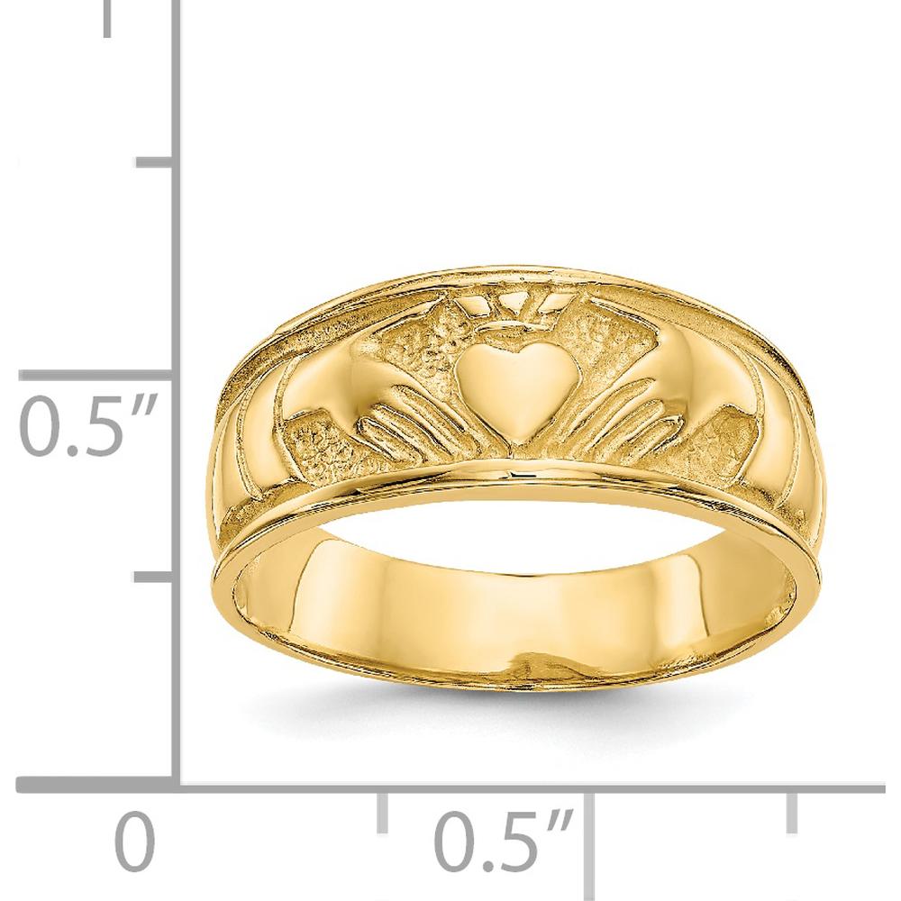 14K Yellow Gold Claddagh Ring with Textured Detailing - 7mm Width by Oro Pregiato