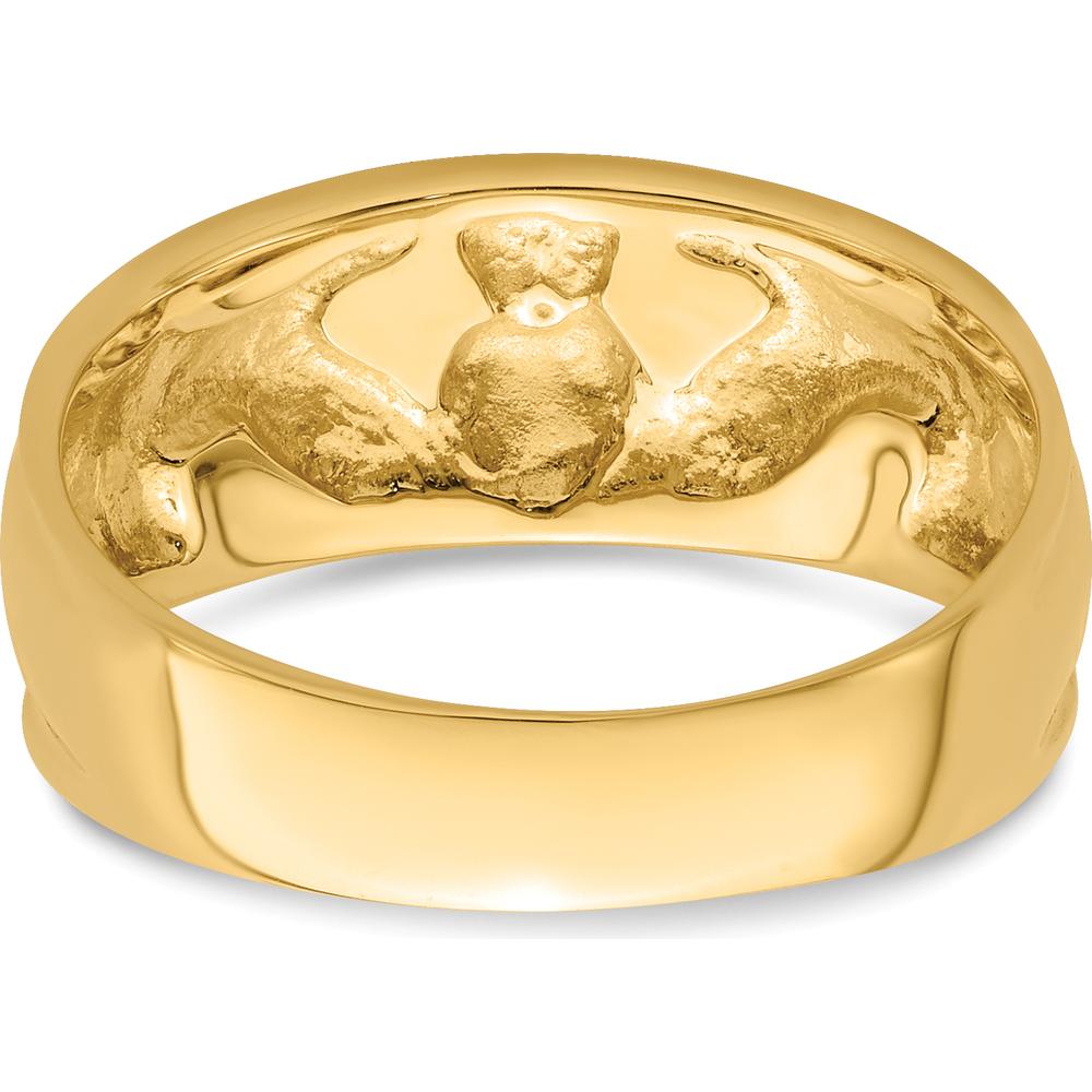 14K Yellow Gold Claddagh Ring with Textured Detailing - 7mm Width by Oro Pregiato
