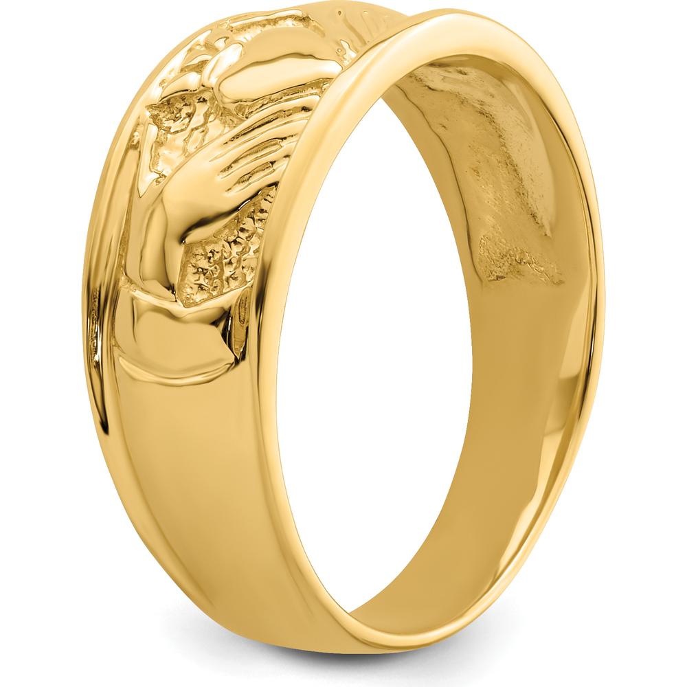 14K Yellow Gold Claddagh Ring with Textured Detailing - 7mm Width by Oro Pregiato