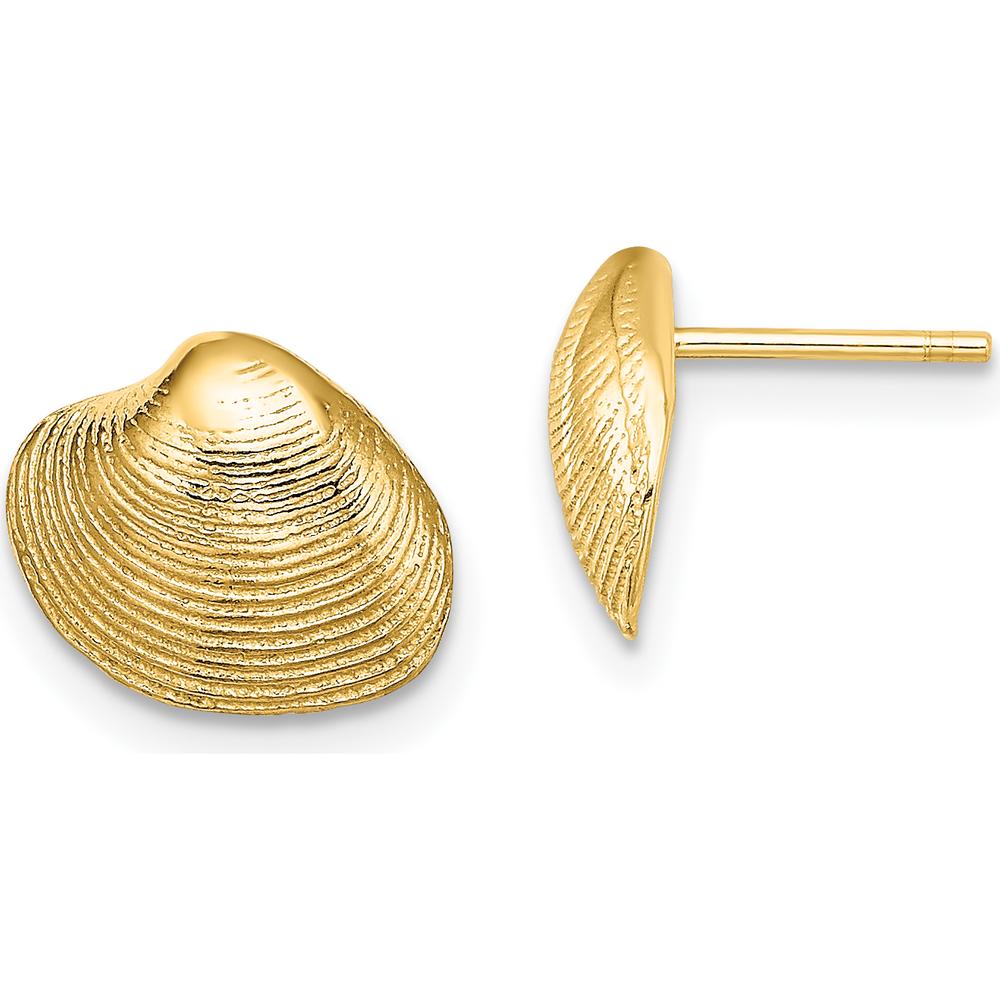 14K Yellow Gold Clam Shell Button Earrings with Polished Finish by 0
