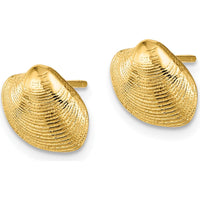 14K Yellow Gold Clam Shell Button Earrings with Polished Finish by 0
