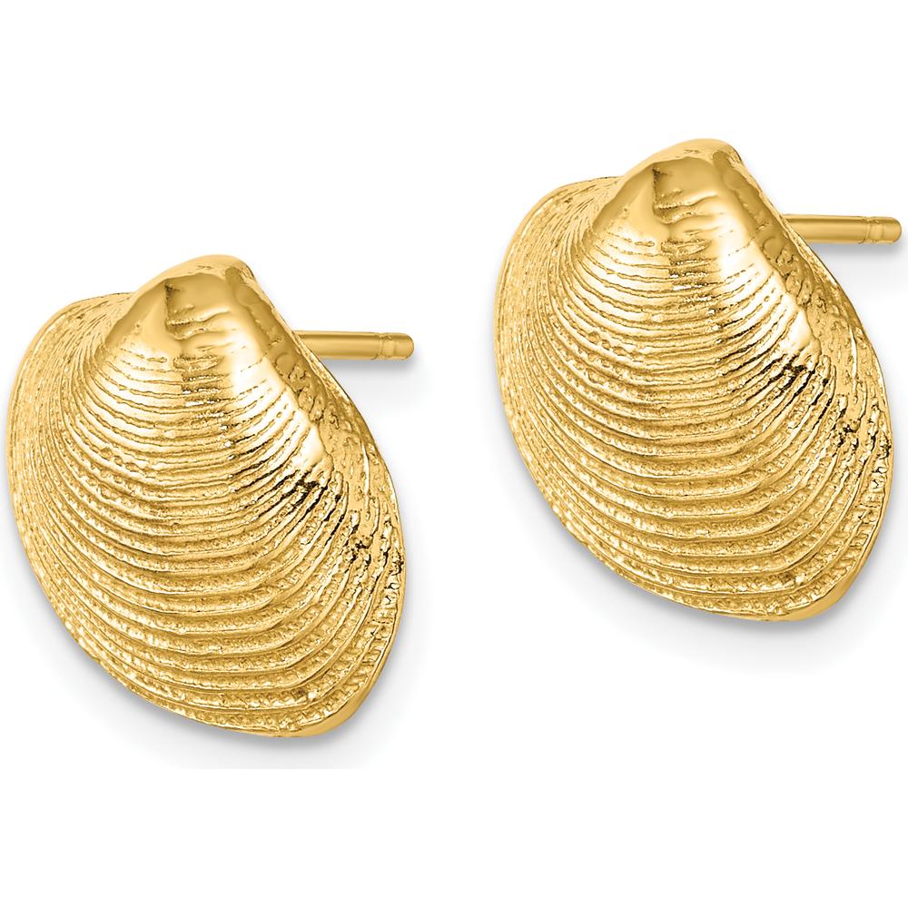 14K Yellow Gold Clam Shell Post Earrings - Polished Finish by 0