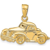 14K Yellow Gold Classic Antique Car Pendant - Polished Finish, Solid Construction, Textured Back by Oro Pregiato