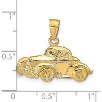 14K Yellow Gold Classic Antique Car Pendant - Polished Finish, Solid Construction, Textured Back by Oro Pregiato