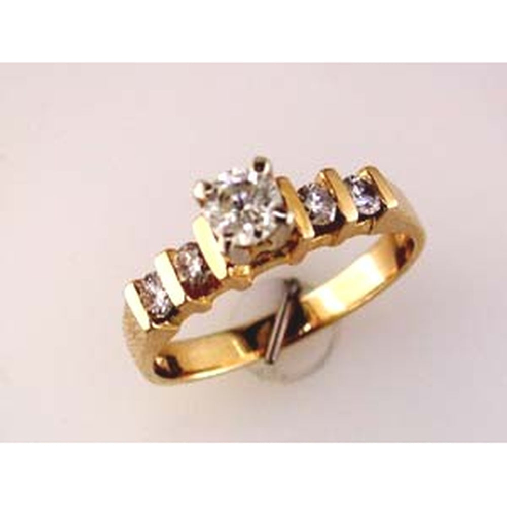 14K Yellow Gold Classic Engagement Ring with Prong-Set Round Center Diamond and Channel-Set Side Stones - 0.72 Carat Total Diamond Weight - Royal Jewelry