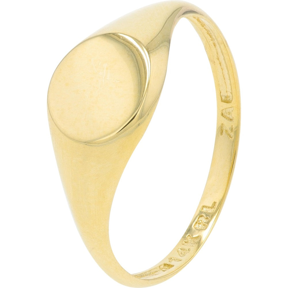 14K Yellow Gold Classic Oval Signet Ring - Polished Gold Seal Ring for Women and Men