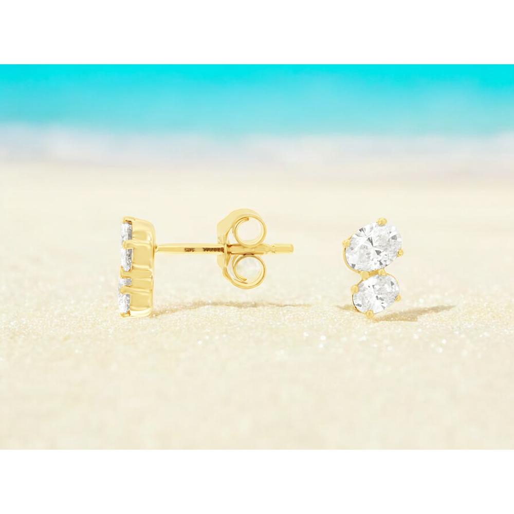 14K Yellow Gold Classic Round Diamond Stud Earrings with Friction Backs - 0.62 Carat Total Diamond Weight - Royal Jewelry