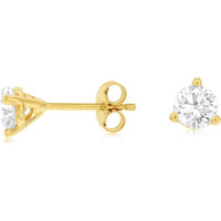 14K Yellow Gold Classic Stud Earrings with Round Lab Grown Diamonds - 1.00 Carat Total Diamond Weight - Royal Jewelry