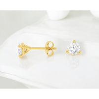 14K Yellow Gold Classic Stud Earrings with Round Lab Grown Diamonds - 1.00 Carat Total Diamond Weight - Royal Jewelry