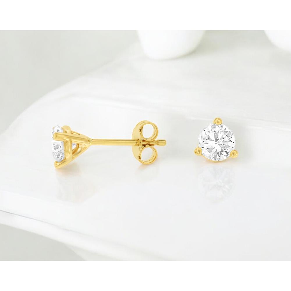 14K Yellow Gold Classic Stud Earrings with Round Lab Grown Diamonds - 1.00 Carat Total Diamond Weight - Royal Jewelry