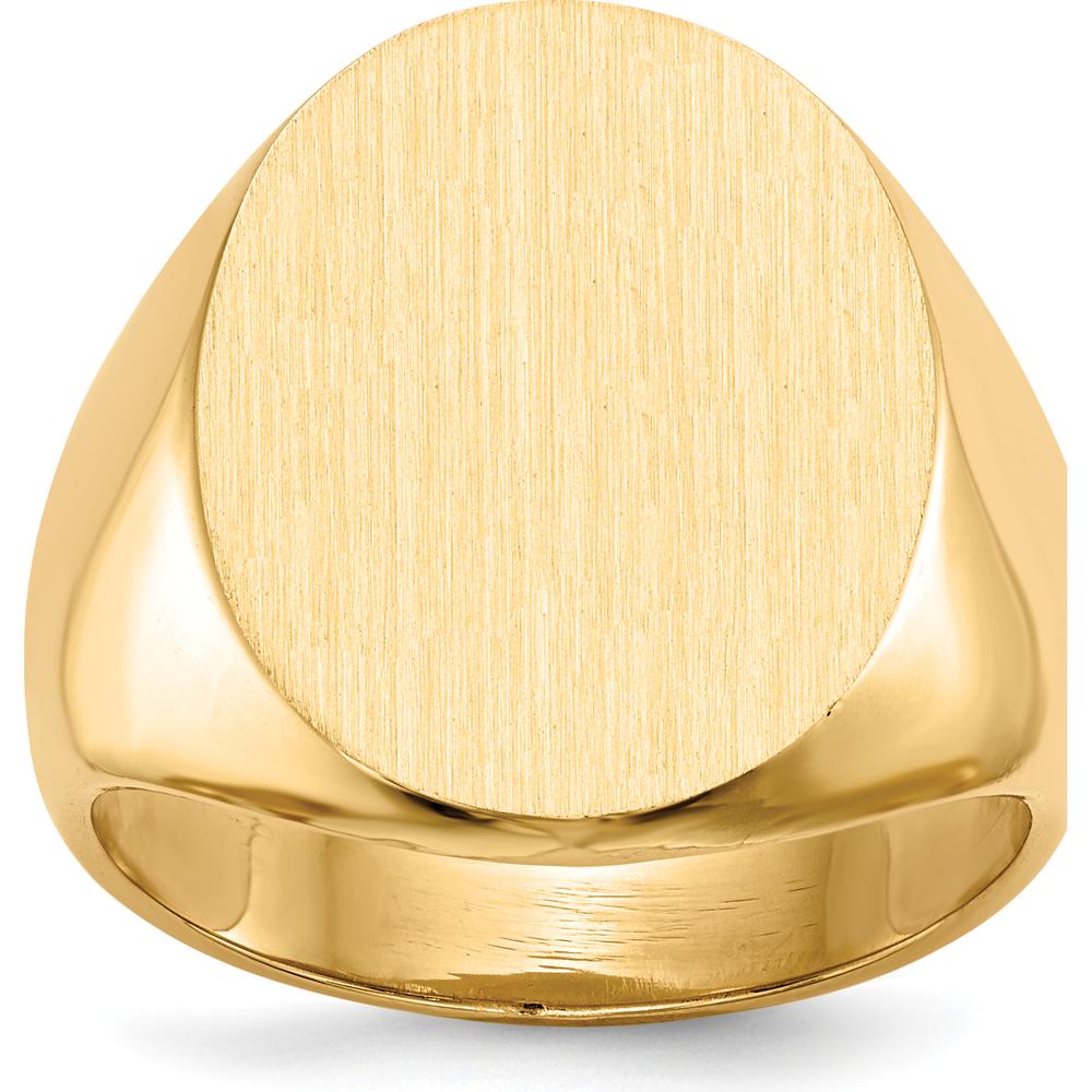 14K Yellow Gold Closed Back Men's Signet Ring - Polished & Brushed Finish, 15.5x19.0mm by 0
