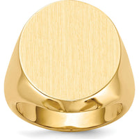 14K Yellow Gold Closed Back Satin Finish Signet Ring - 20mm Top by 0
