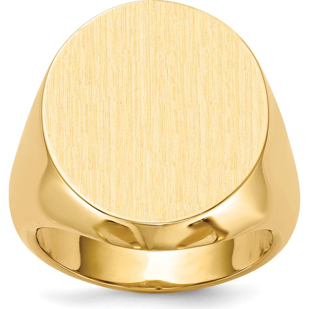 14K Yellow Gold Closed Back Satin Finish Signet Ring - 20mm Top by 0