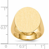 14K Yellow Gold Closed Back Satin Finish Signet Ring - 20mm Top by 0