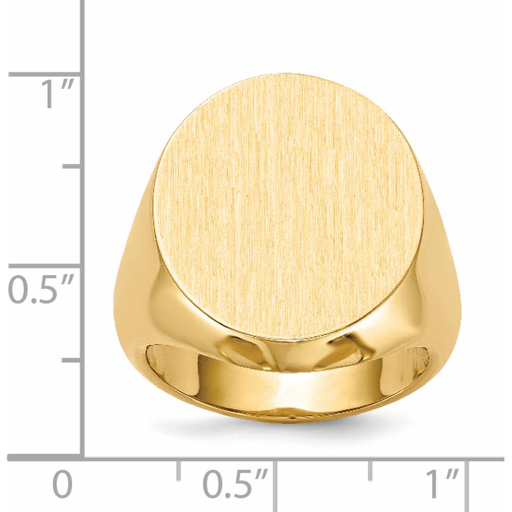 14K Yellow Gold Closed Back Satin Finish Signet Ring - 20mm Top by 0
