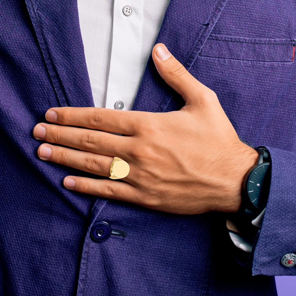 14K Yellow Gold Closed Back Satin Finish Signet Ring - 20mm Top by 0