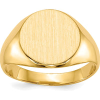 14K Yellow Gold Closed Back Signet Ring with Polished & Satin Brushed Finish - Engravable, 11.5x12.0mm by 0