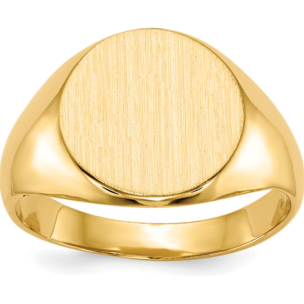 14K Yellow Gold Closed Back Signet Ring with Polished & Satin Brushed Finish - Engravable, 11.5x12.0mm by 0