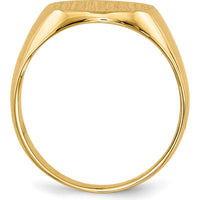 14K Yellow Gold Closed Back Signet Ring with Polished & Satin Brushed Finish - Engravable, 11.5x12.0mm by 0