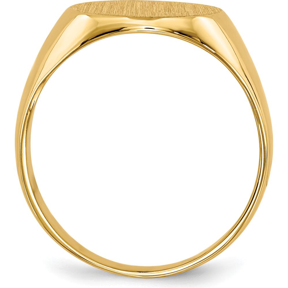 14K Yellow Gold Closed Back Signet Ring with Polished & Satin Brushed Finish - Engravable, 11.5x12.0mm by 0
