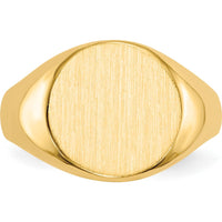 14K Yellow Gold Closed Back Signet Ring with Polished & Satin Brushed Finish - Engravable, 11.5x12.0mm by 0