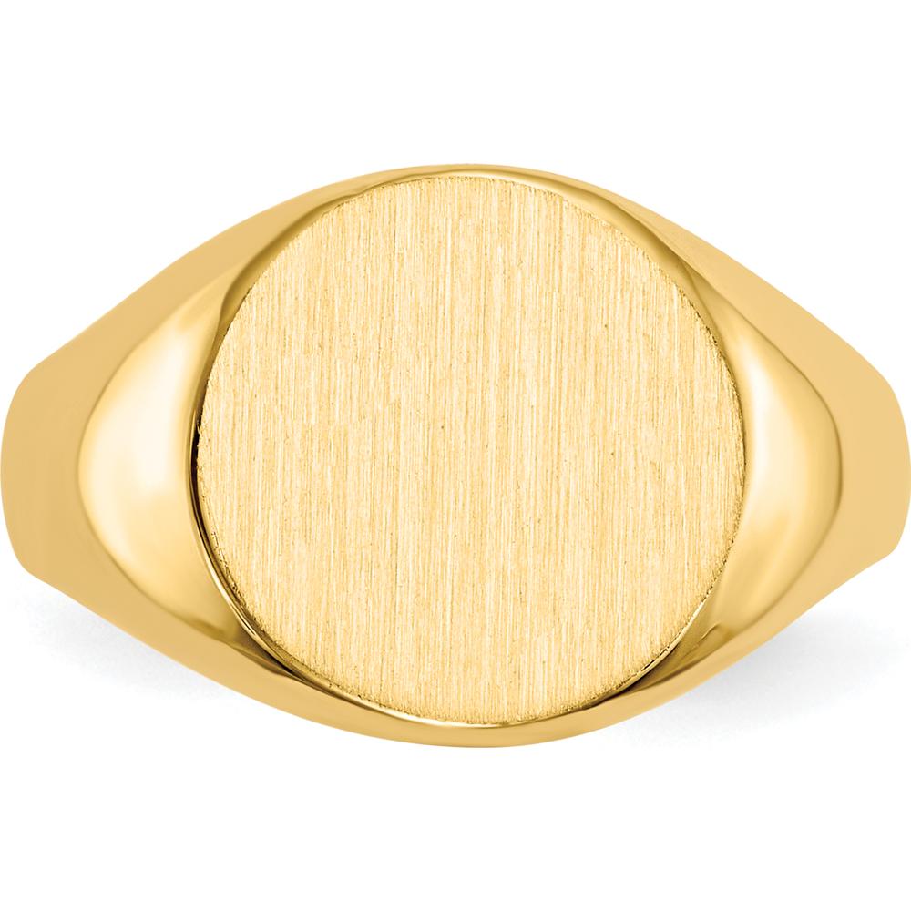 14K Yellow Gold Closed Back Signet Ring with Polished & Satin Brushed Finish - Engravable, 11.5x12.0mm by 0