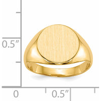 14K Yellow Gold Closed Back Signet Ring with Polished & Satin Brushed Finish - Engravable, 11.5x12.0mm by 0
