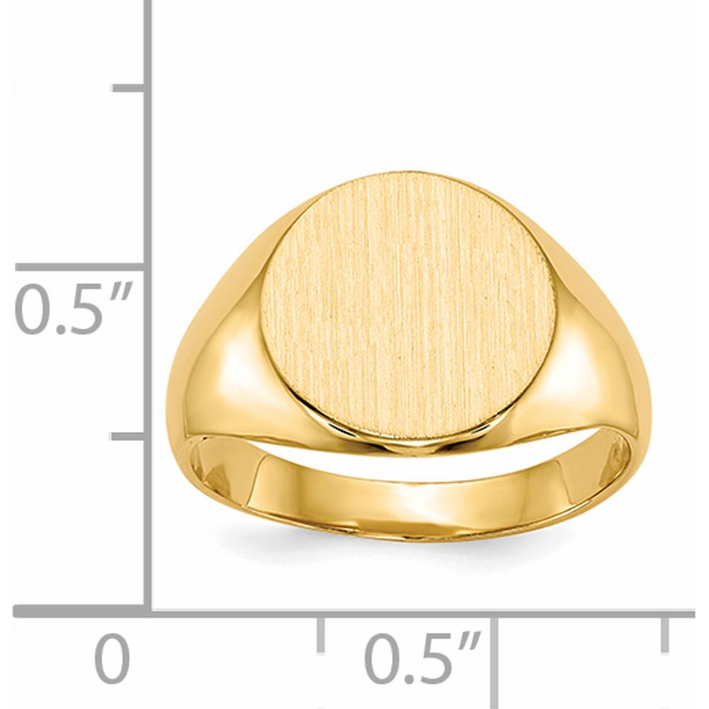 14K Yellow Gold Closed Back Signet Ring with Polished & Satin Brushed Finish - Engravable, 11.5x12.0mm by 0