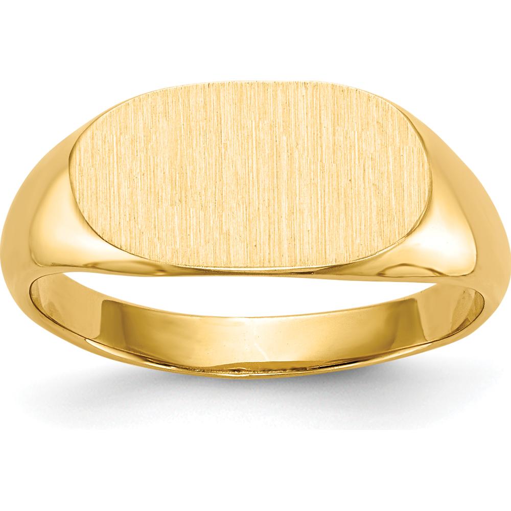 14K Yellow Gold Closed Back Signet Ring with Polished and Satin Finish - Customizable Engravable Design by 0